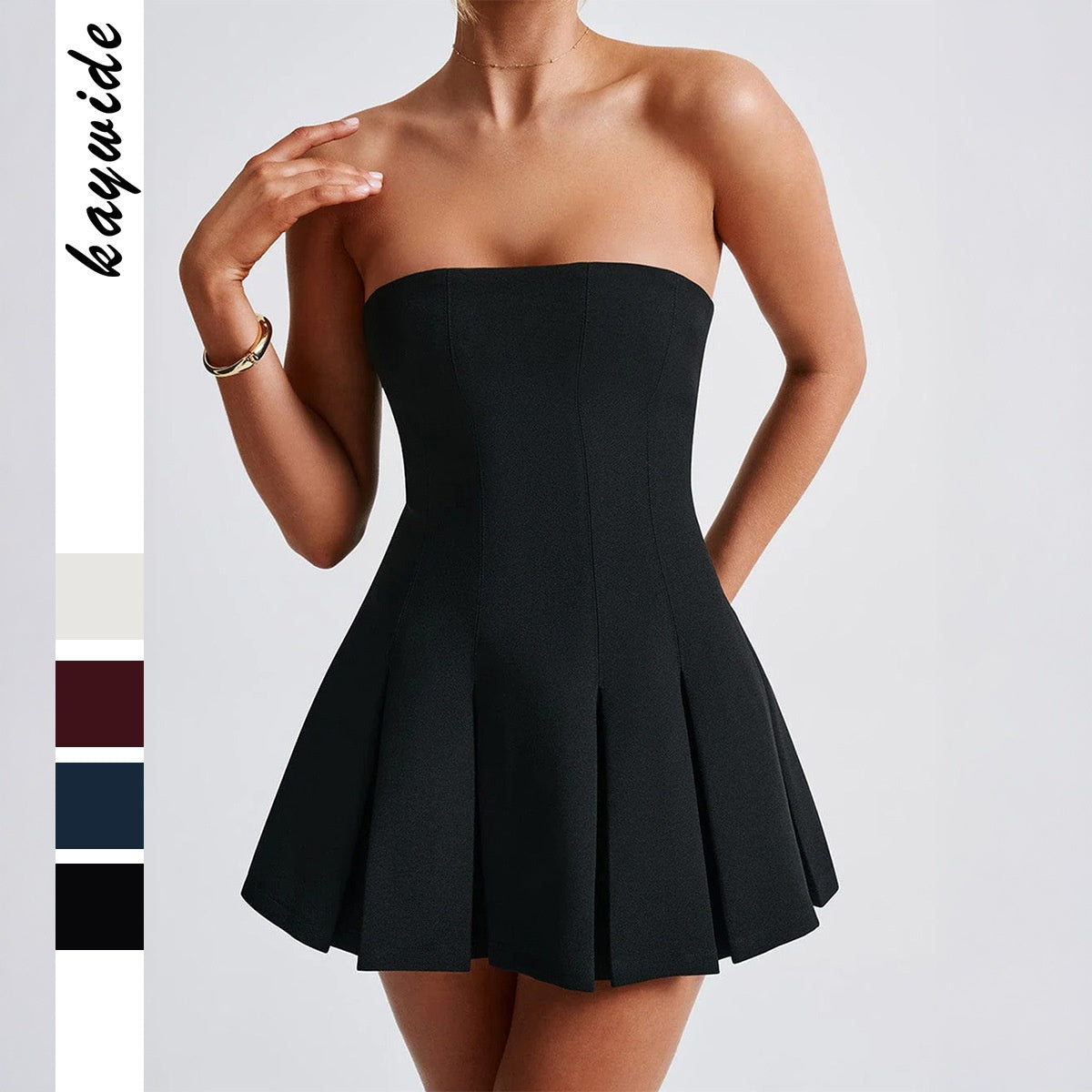 Elegant Evening Dress with Strapless Pleated Skirt Women&